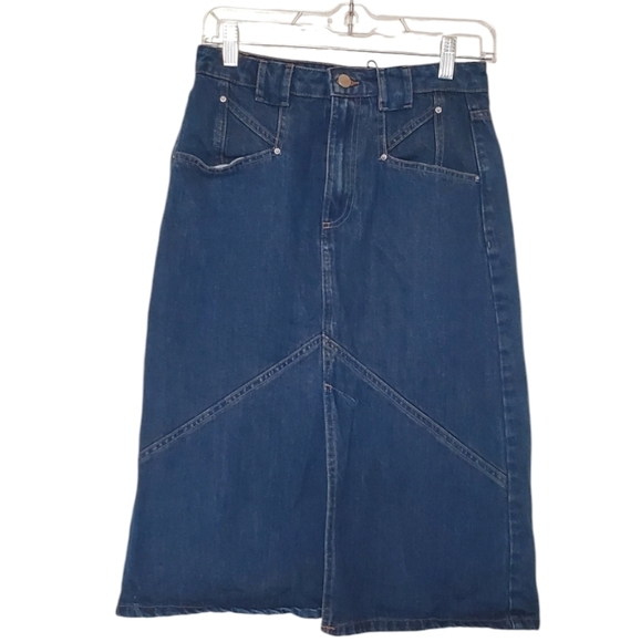 MNG By Mango Denim Jean Midi Skirt  front Slit Pockets Size M - Picture 1 of 6